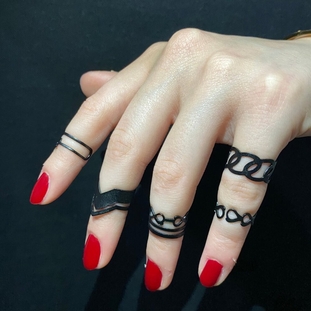 5 PCs Set BlackRing Set Adjustable Black Ring Set Dainty Black Ring Set
